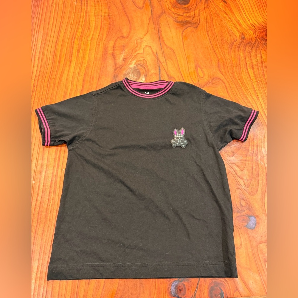 Psycho Bunny Drake Tee kids 7/8 (small) Black Pink Ringer